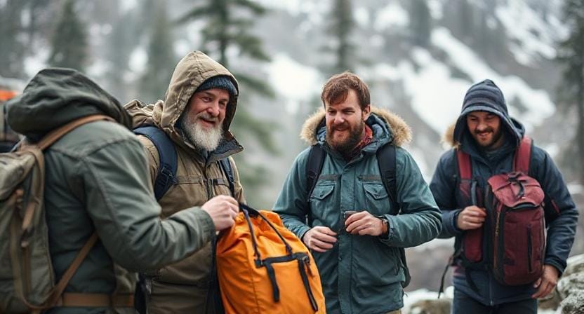 Mountain Men Shopping for Waterproof Bags