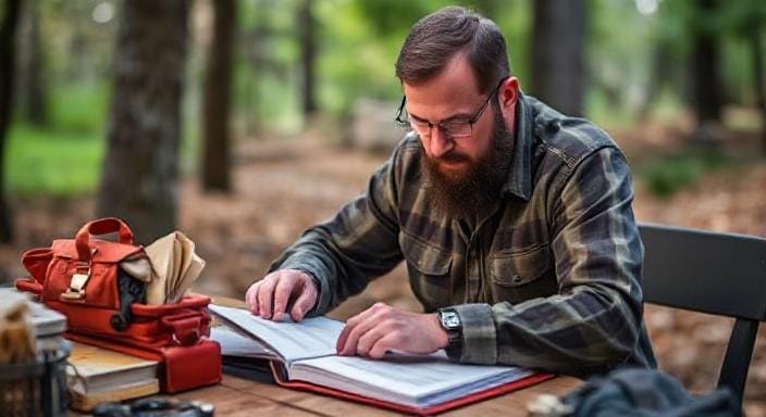 Survivalist Putting Together an Emergency Binder
