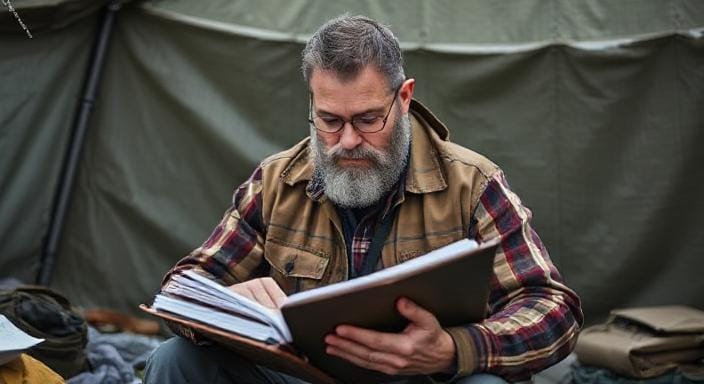 Survivalist Organizing His Emergency Binder