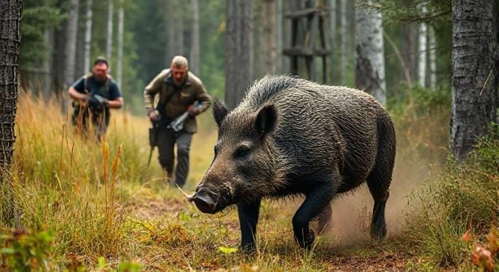 Survivalists Being Chased by a Wild Boar