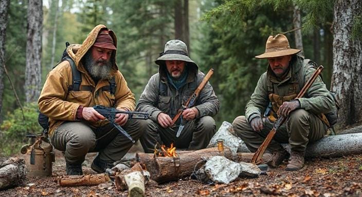 Survivalists with Their Tools and Gear
