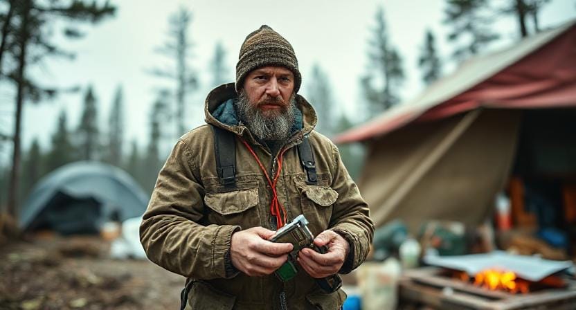 Suvival Man Showing Emergency Preparedness