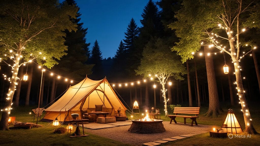 Camp Site with Extensive Lighting