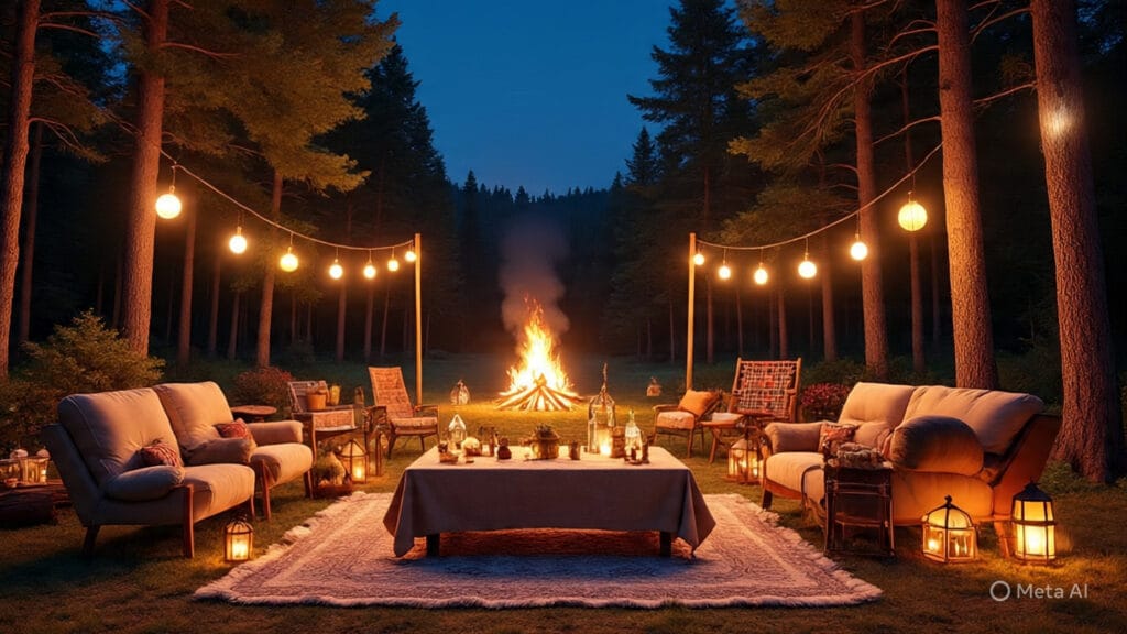 Campsite with Many Comfy and Homey Looking Decorations