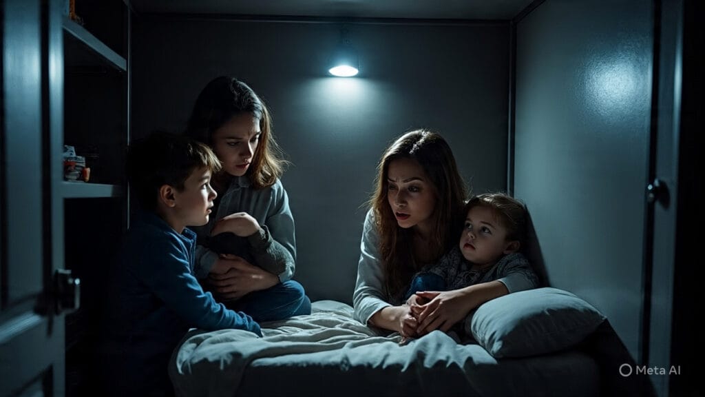 Family Cramming Into Their Safe Room During an Emergency