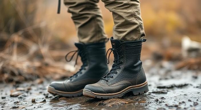 Survival Man Wearing Waterproof and Breathable Boots