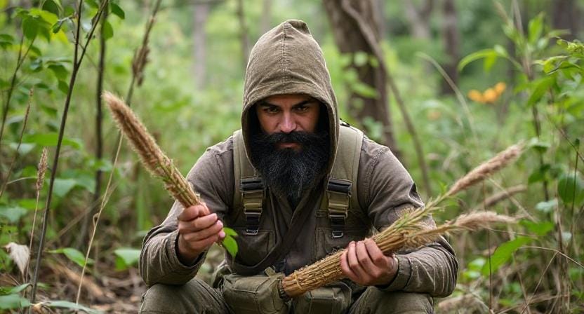 Suvivalist Using Natural Resources for Protection