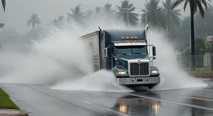 Trucks Driving Through a Hurricane