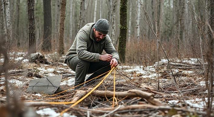 Survival Men Setting Up Booby Traps
