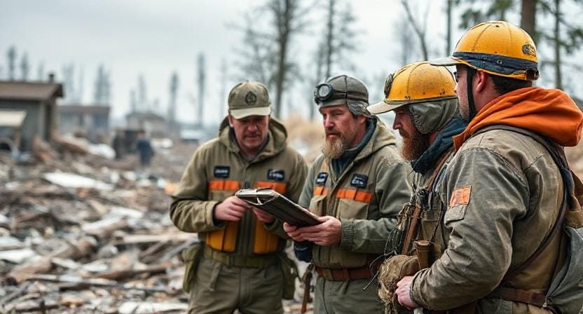 Survival Men Communicating During Disasters