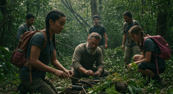 Family Practicing Survival Scenario Skills