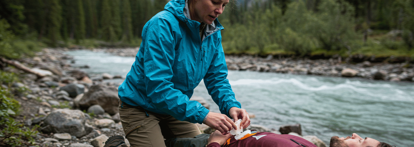Woman Using Basic First Aid in The Wilderness