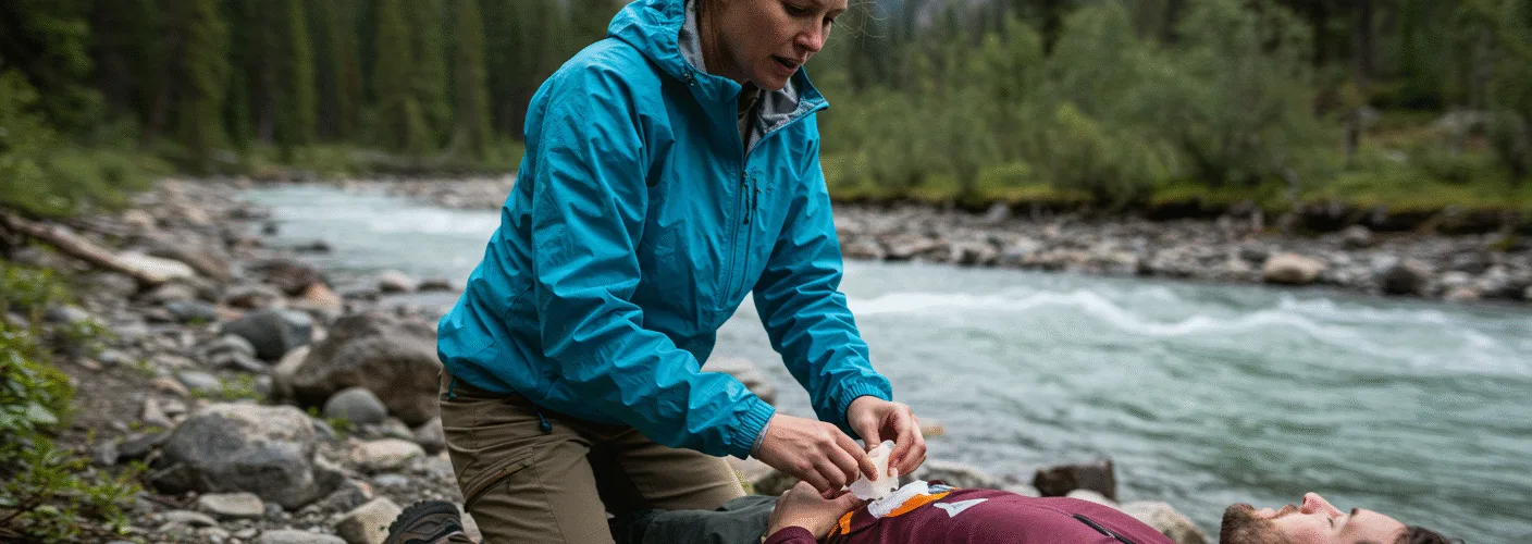Woman Using Basic First Aid in The Wilderness
