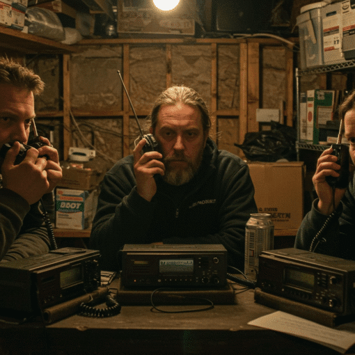 Preppers Talking on Short Wave Radios