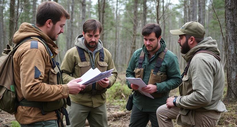 Survival Men Practicing Their Communication Plans