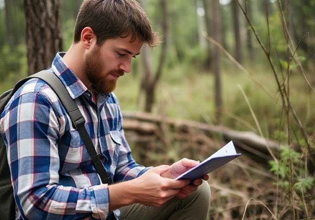 Man Checking Facebook for Survival in the Wild Information