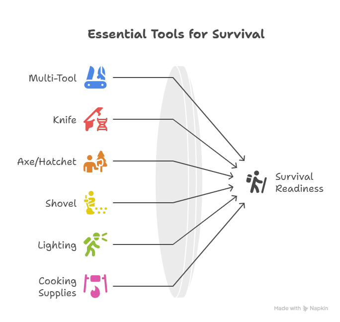 Structural Infographic Showing Essential Tools for Survival